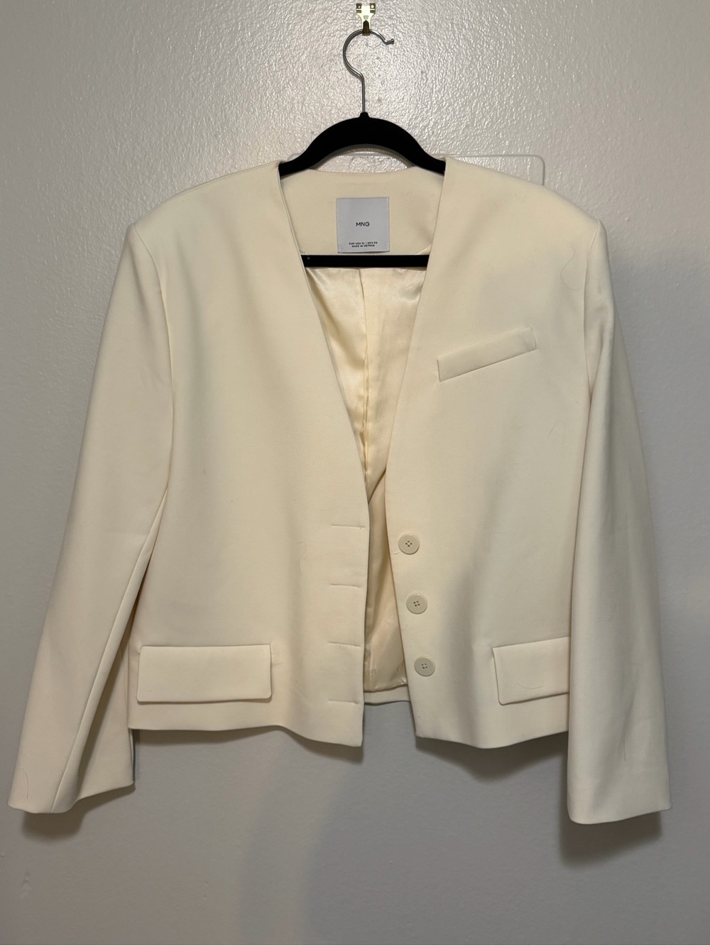 MNG Cream Collarless Tailored Blazer NWOT
